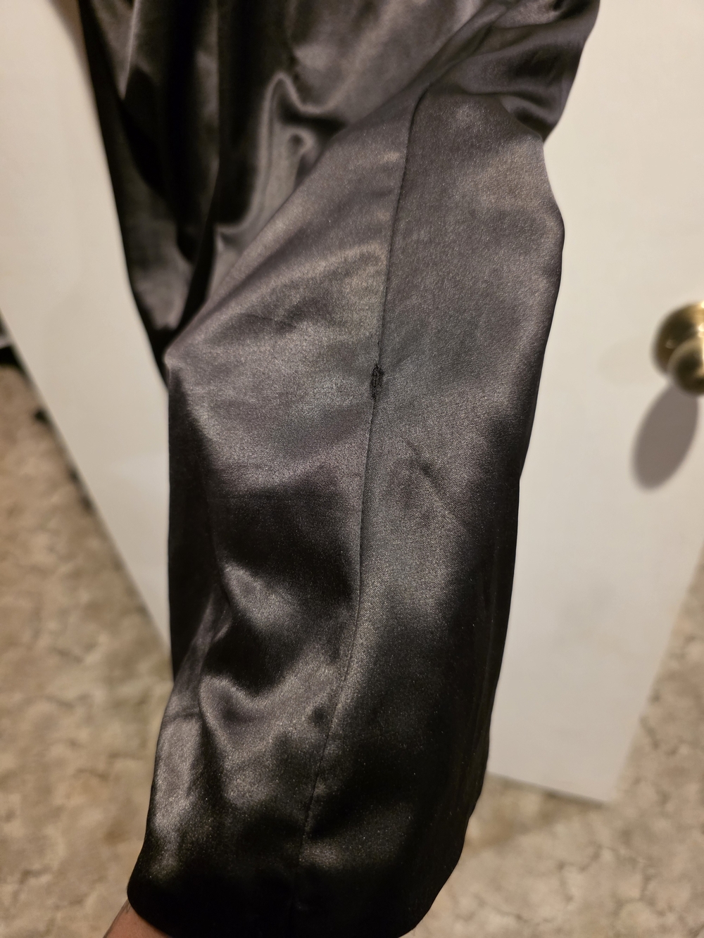 Black Satin Draped Midi Slip Dress with Side Rosette - Picture 4 of 6